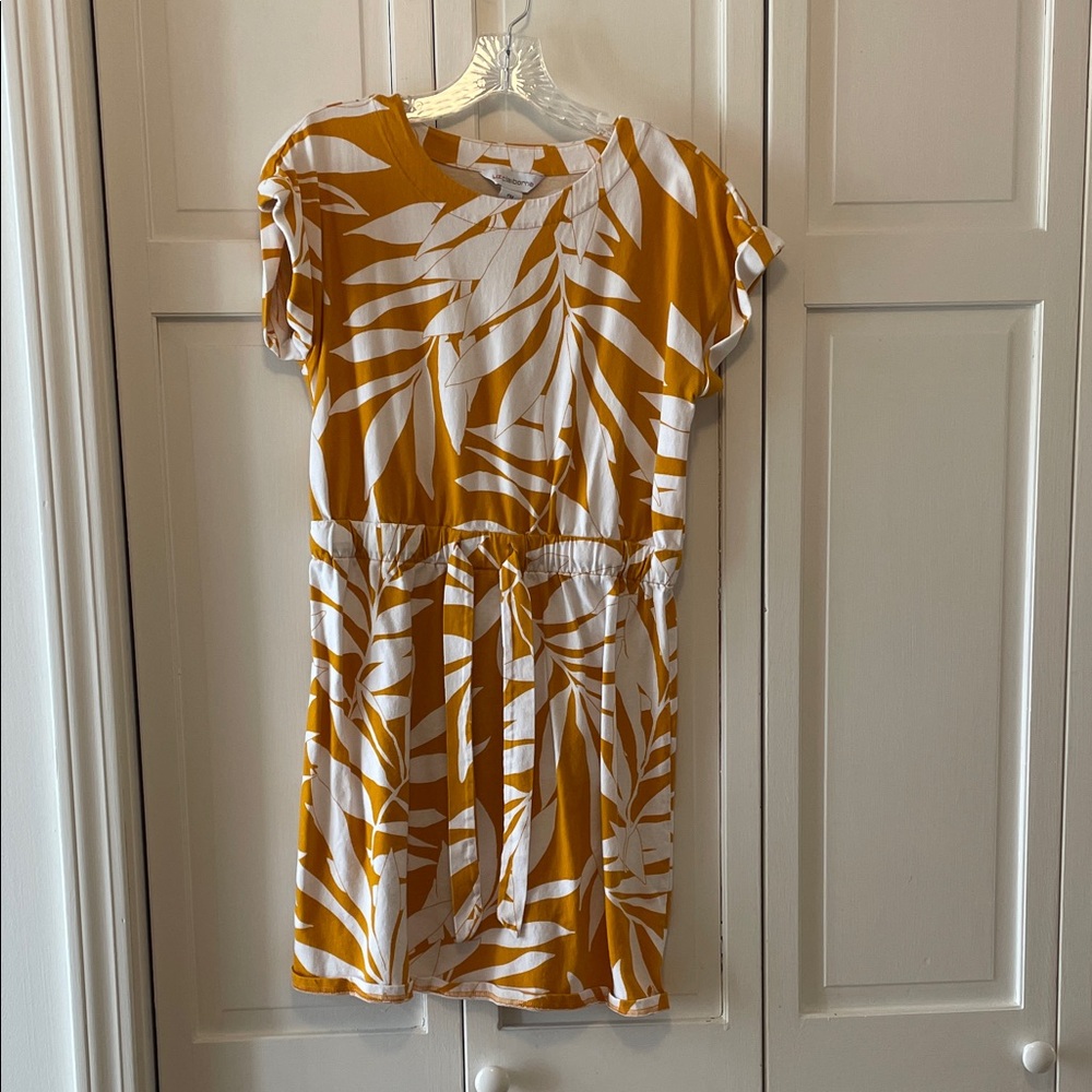 Liz Claiborne Mustard and Cream Leaf Print Dress
